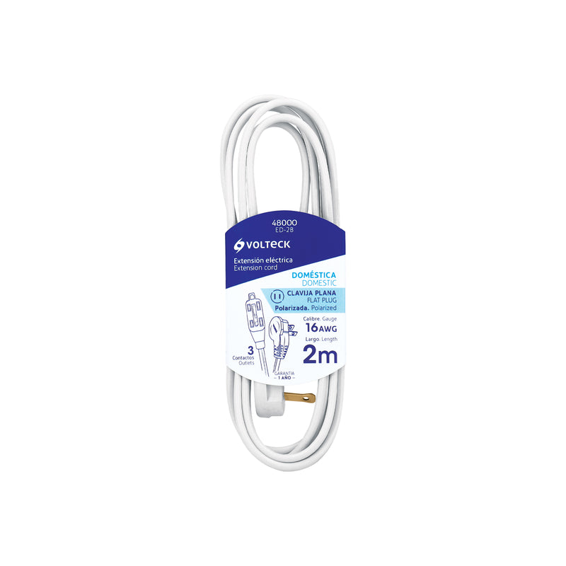 Extensión eléctrica doméstica, 2 m, blanca, Volteck