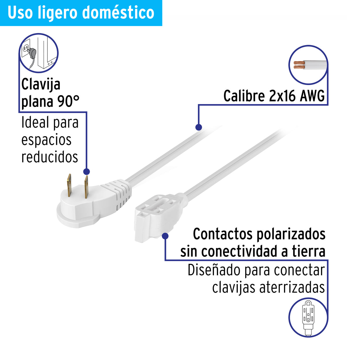 Extensión eléctrica doméstica, 3 m, blanca, Volteck