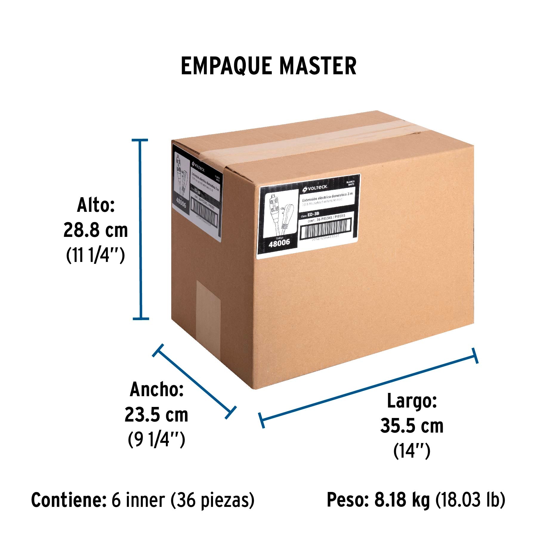Extensión eléctrica doméstica, 3 m, blanca, Volteck