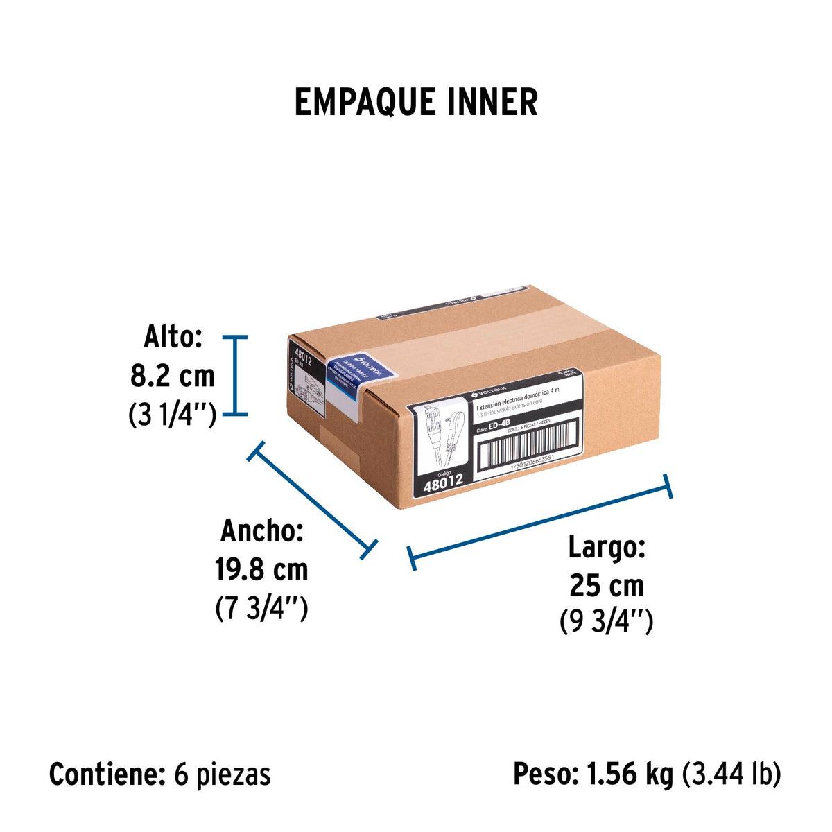 Extensión eléctrica doméstica, 4 m, blanca, Volteck