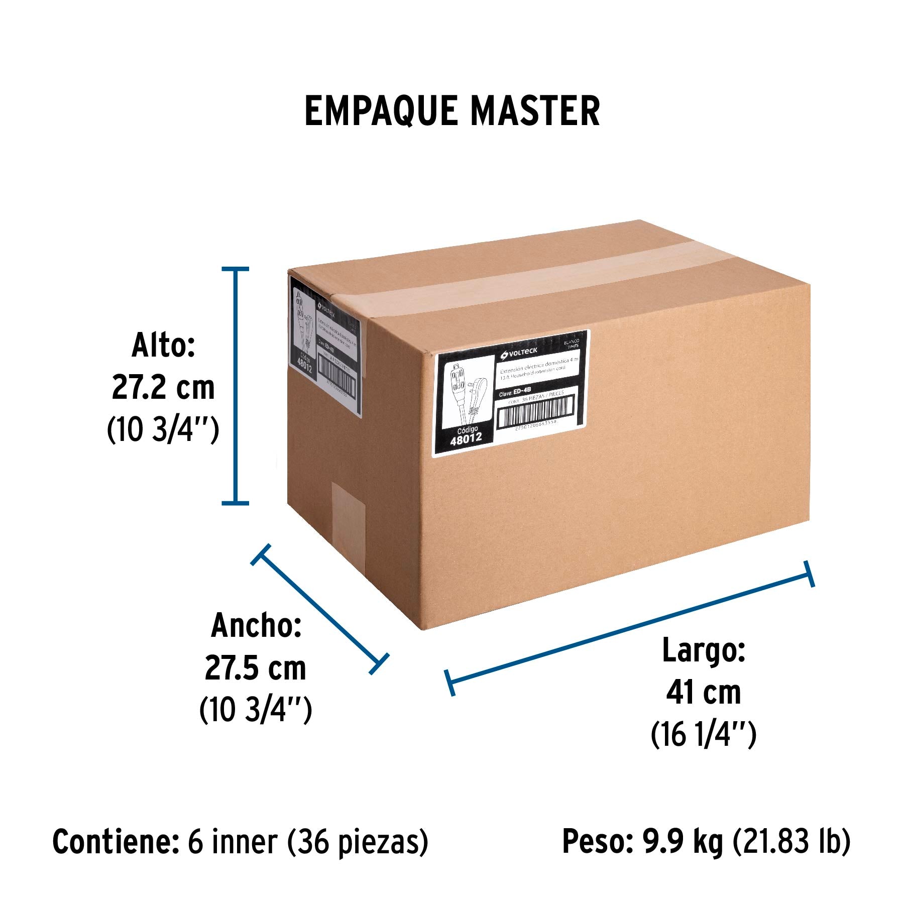 Extensión eléctrica doméstica, 4 m, blanca, Volteck