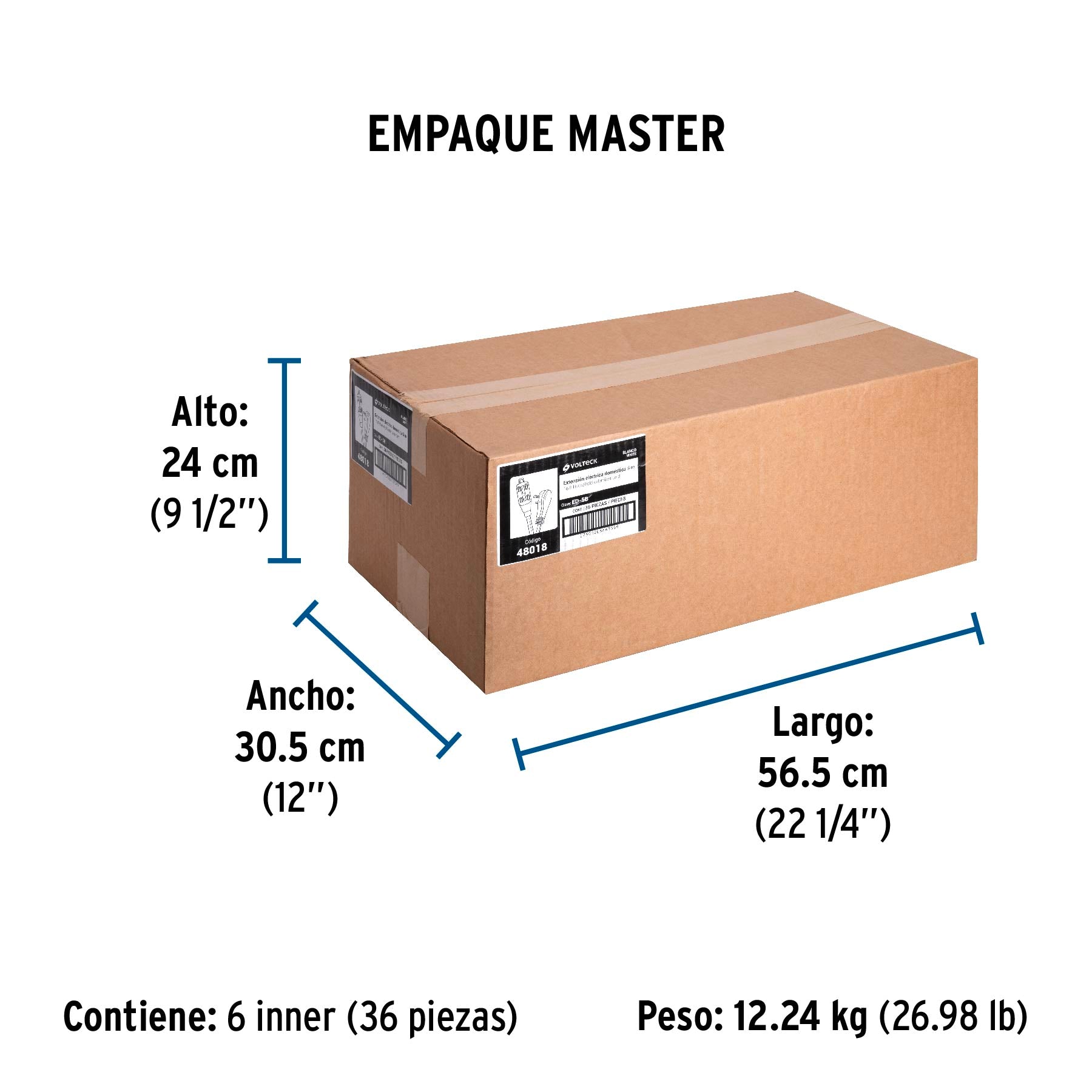 Extensión eléctrica doméstica, 5 m, blanca, Volteck