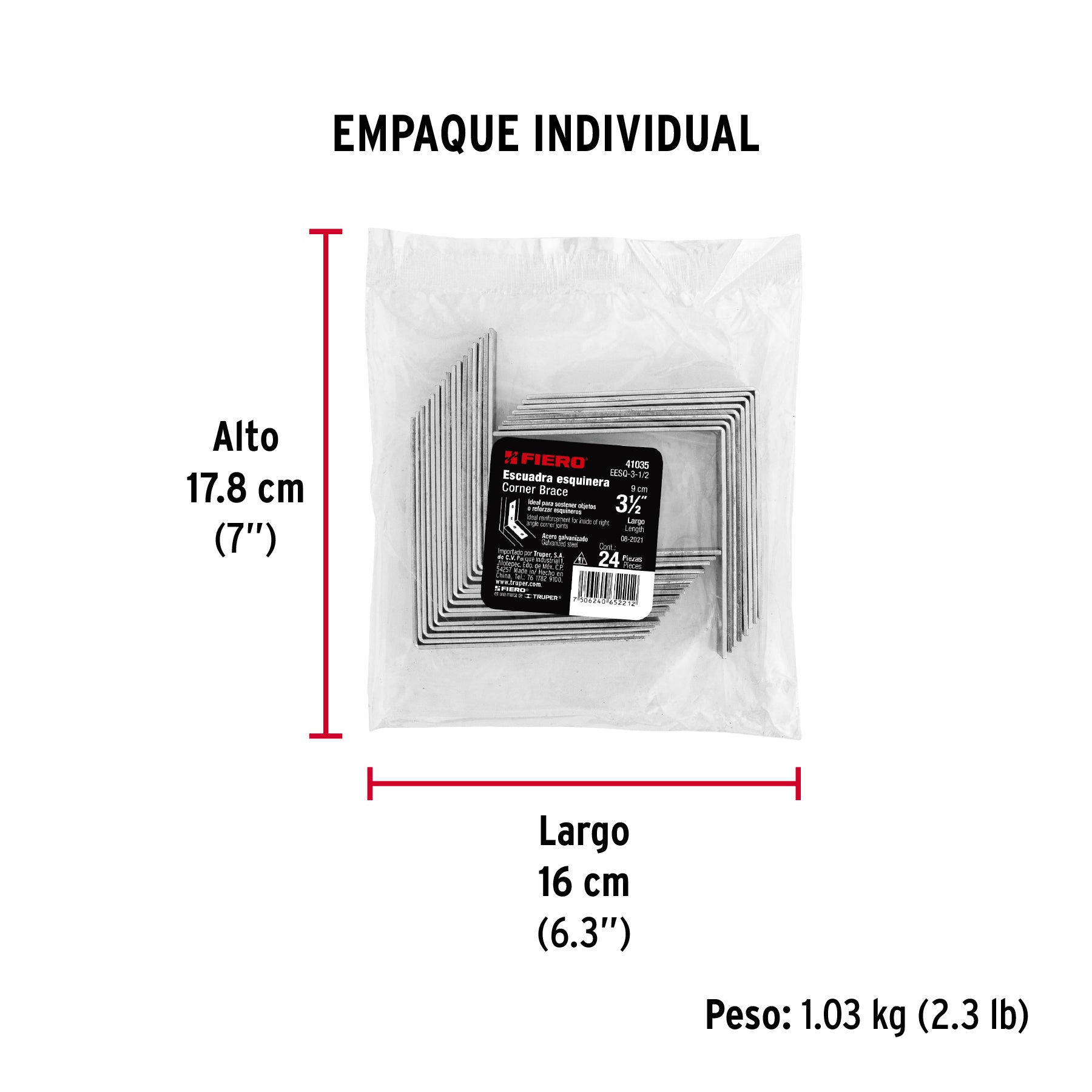 Escuadra esquinera, 3-1/2" x 3-1/2"