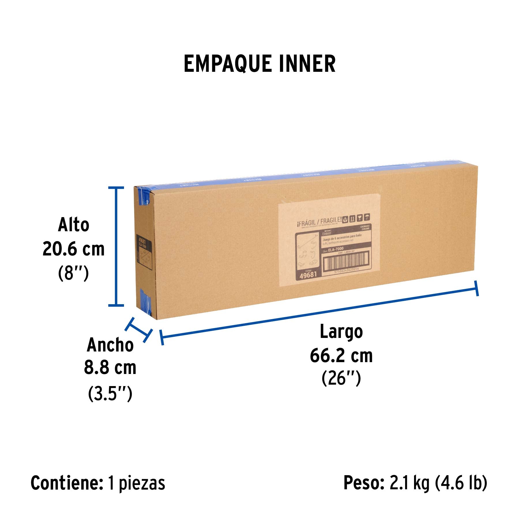 Juego de accesorios para baño, 6 piezas, cromado, Element