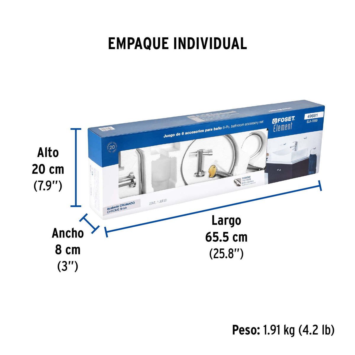 Juego de accesorios para baño, 6 piezas, cromado, Element