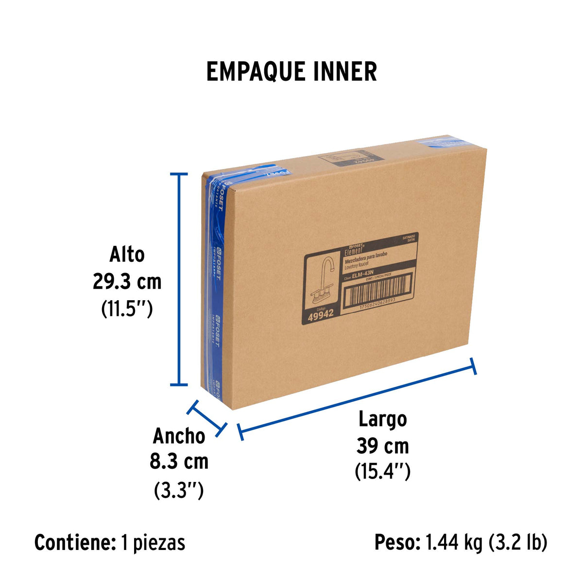 Mezcladora para lavabo de 4", tipo bar, satín, Element