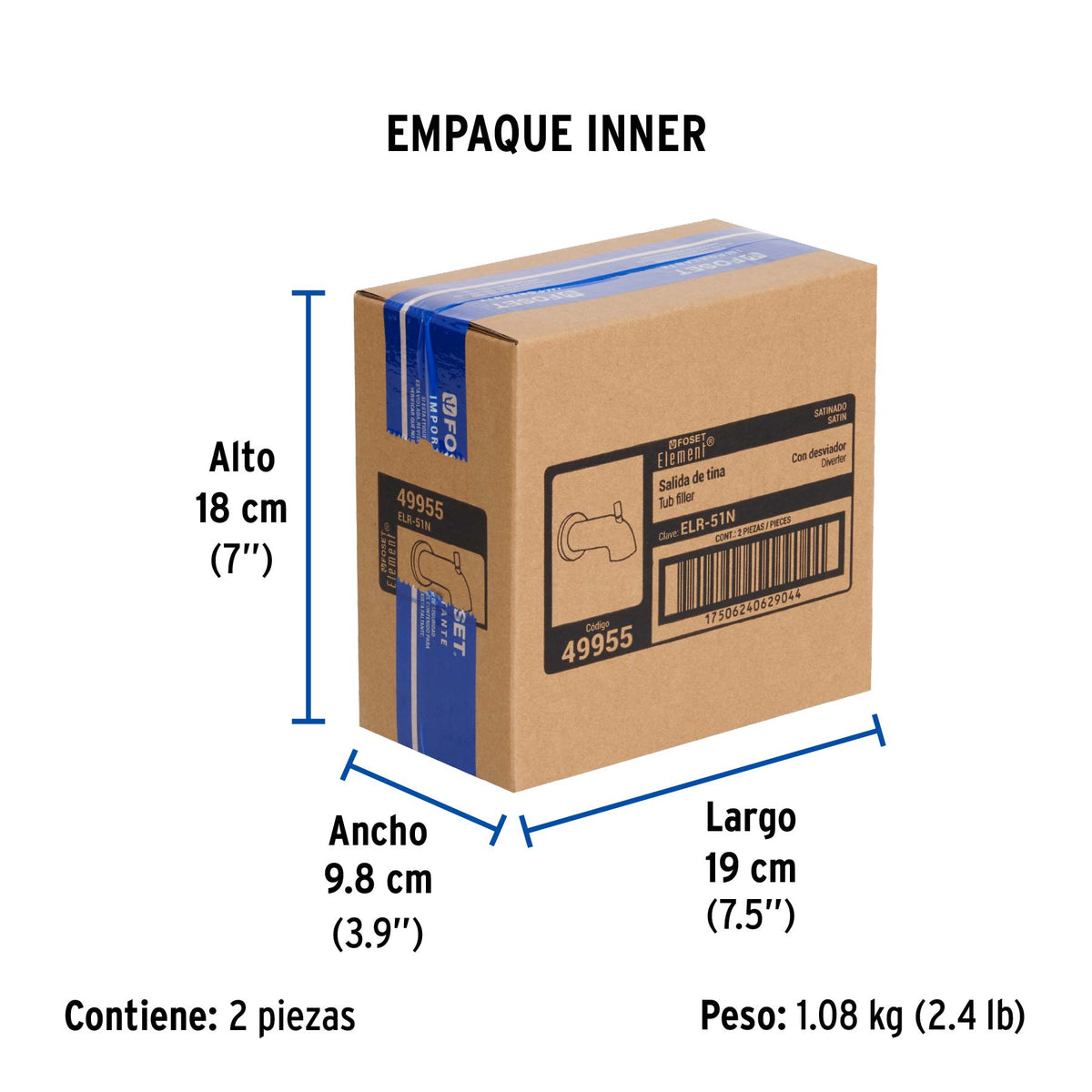 Salida de tina con desviador, satín, Element