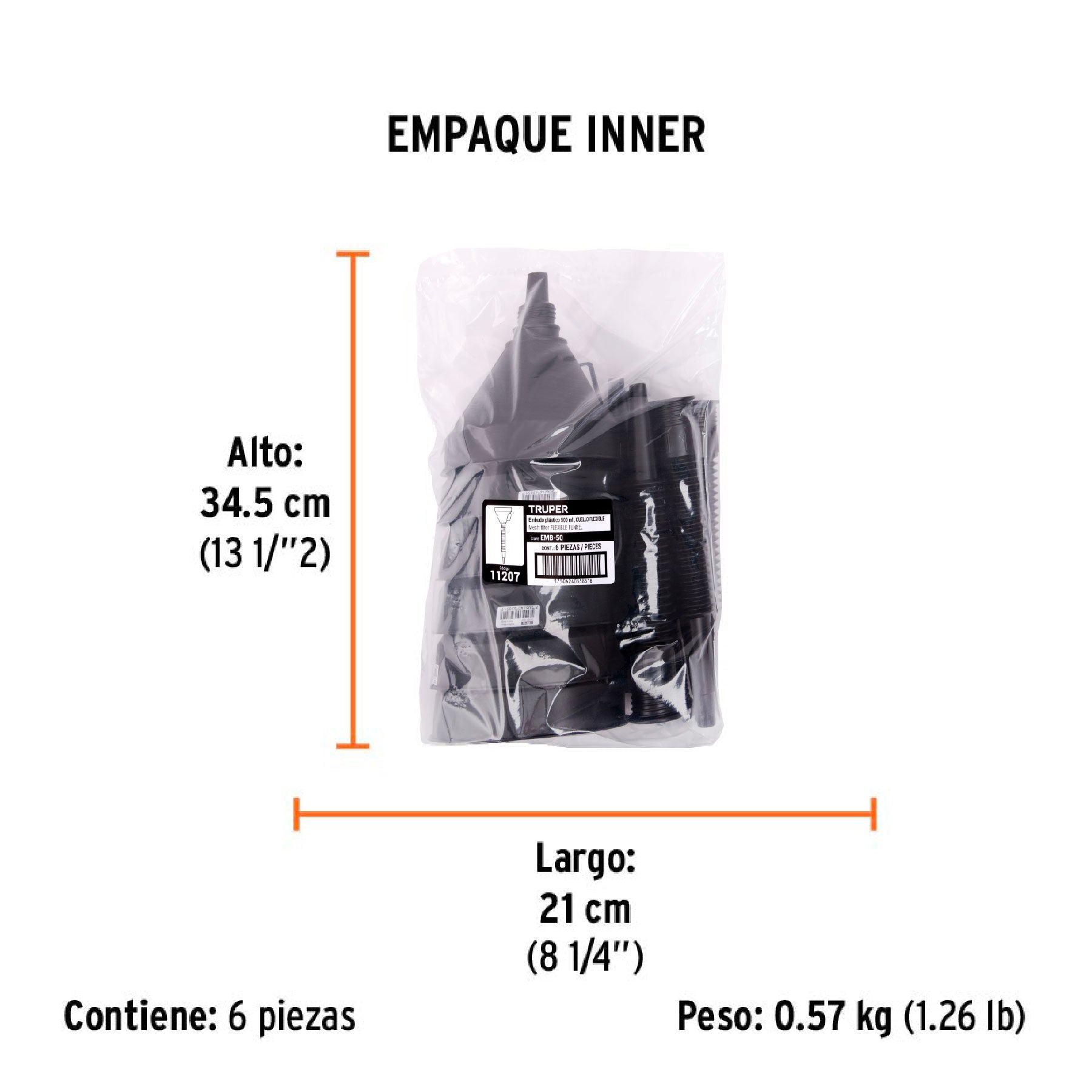 Embudo plástico flexible con filtro 500 ml