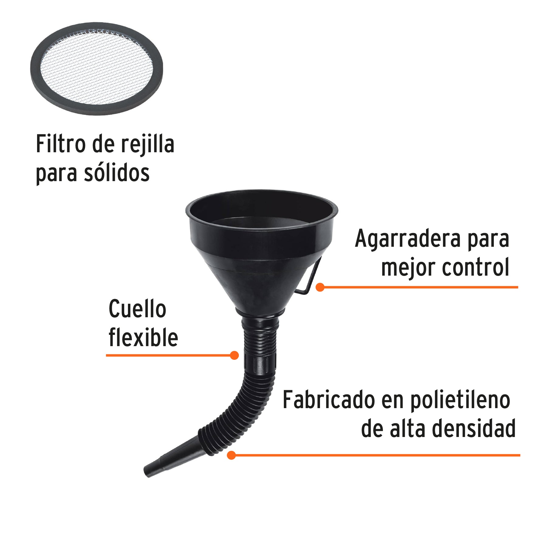 Embudo plástico flexible con filtro 500 ml