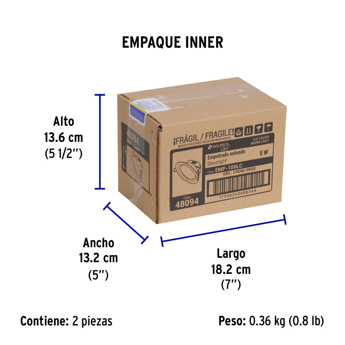 Luminario LED empotrado redondo 5 W, luz cálida