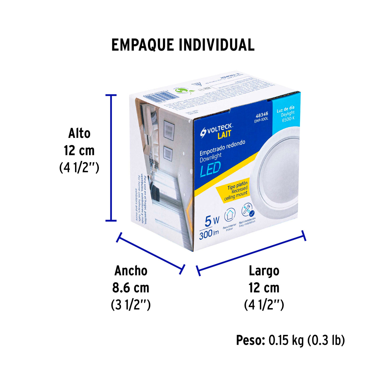 Luminario LED empotrable 5 W 6500 K, redondo, VOLTECK