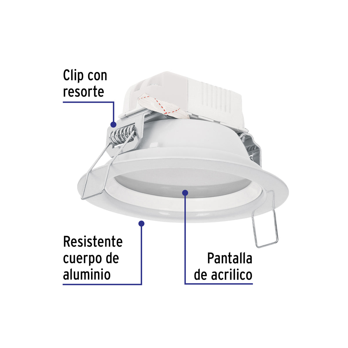 Luminario LED empotrable 5 W 6500 K, redondo, VOLTECK