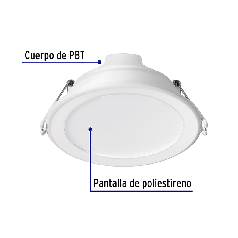Luminario LED empotrado redondo, 7W, 6500K, Basic