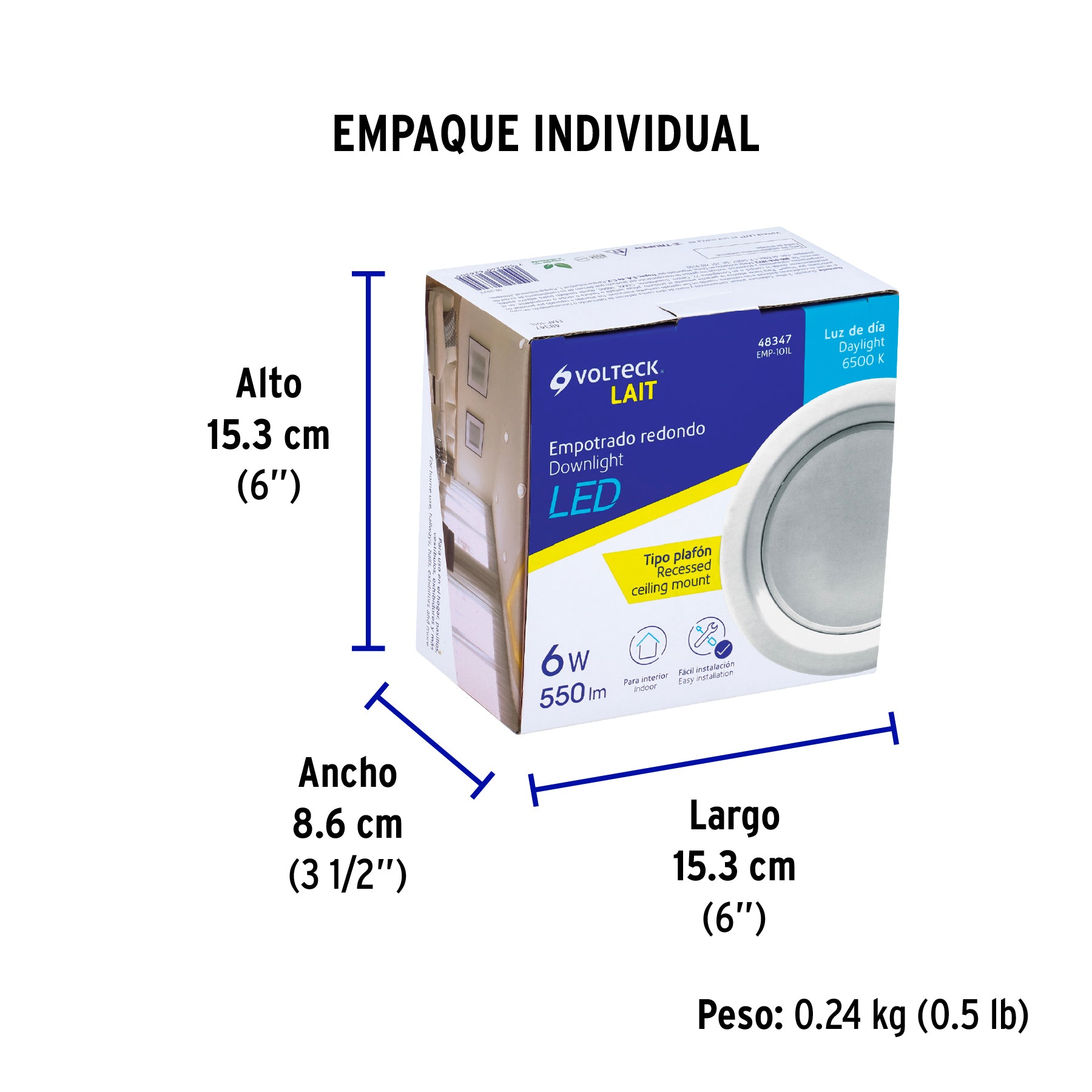 Empotrado, redondo, 6W, 6500K, LED