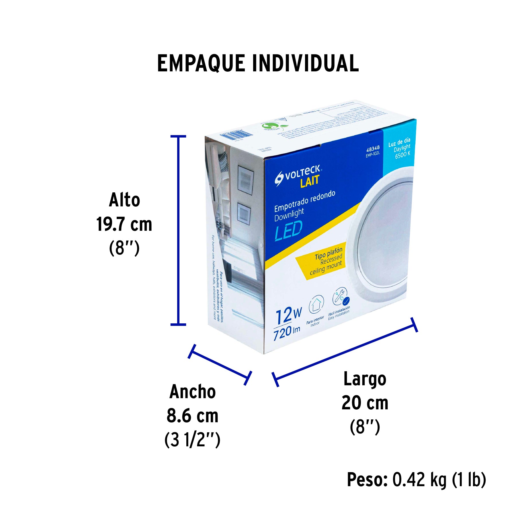 Empotrado, redondo, 12W, 6500K, LED