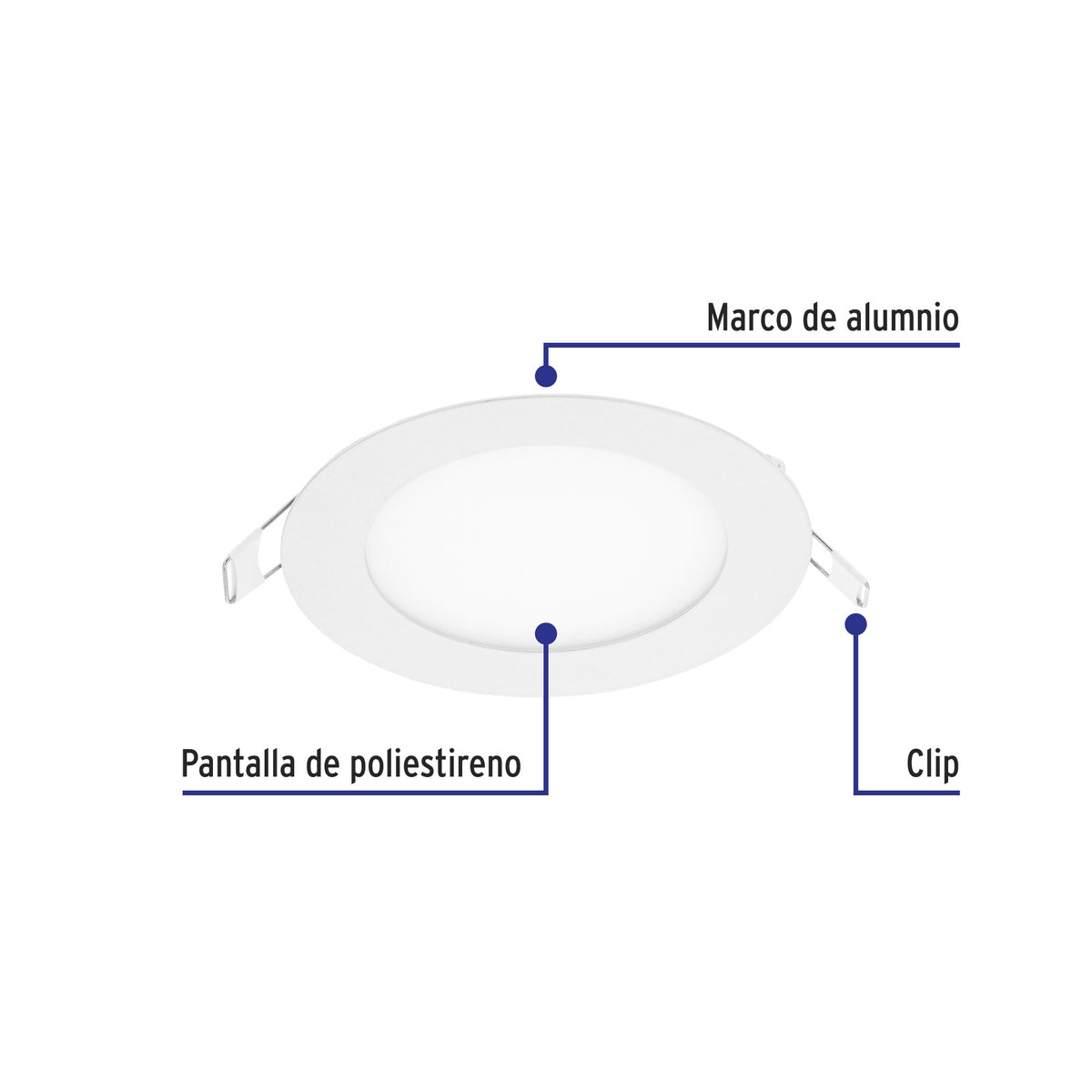 Luminario led slim de empotrar redondo, 6500K, 6W