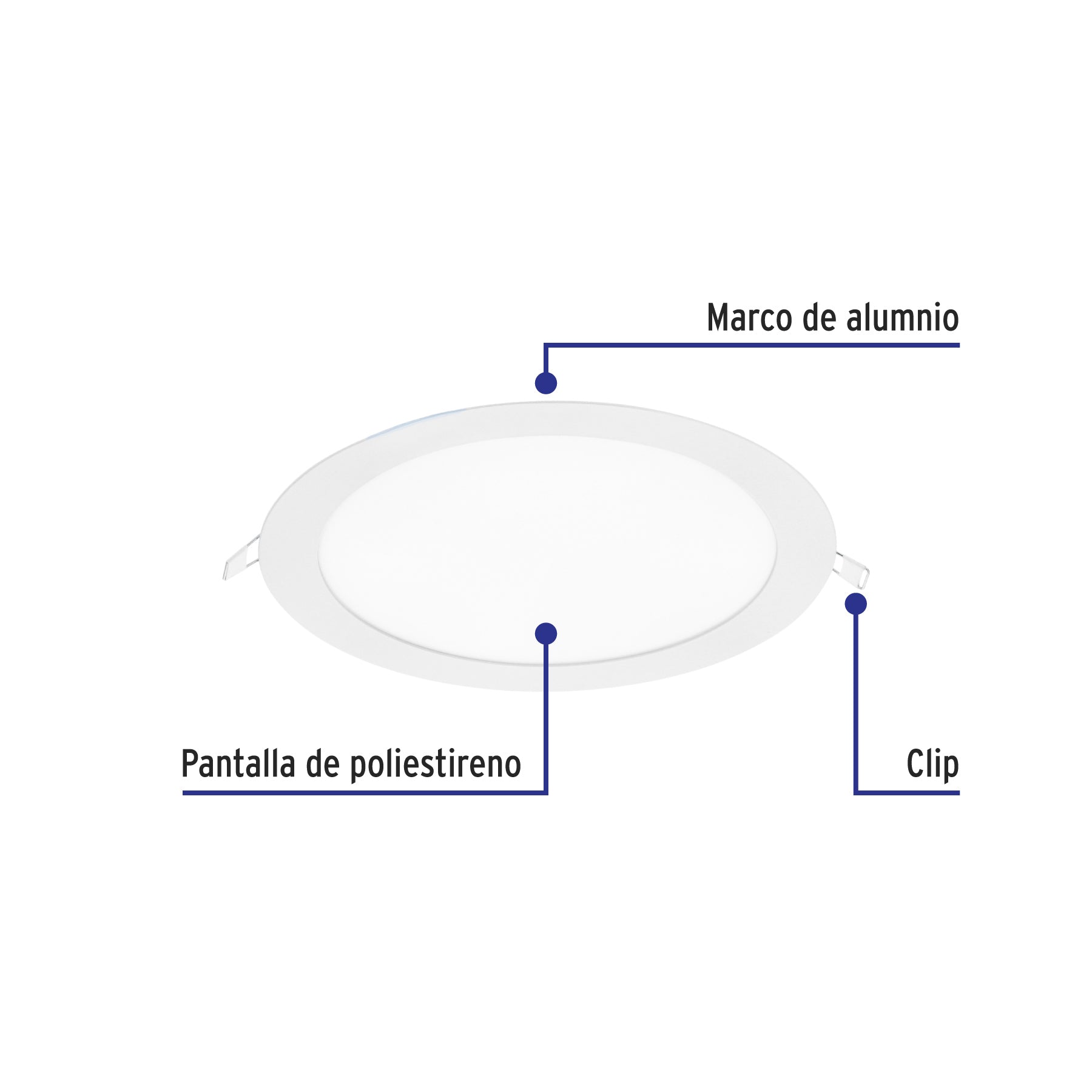 Luminario led slim de empotrar redondo, 6500K, 18W