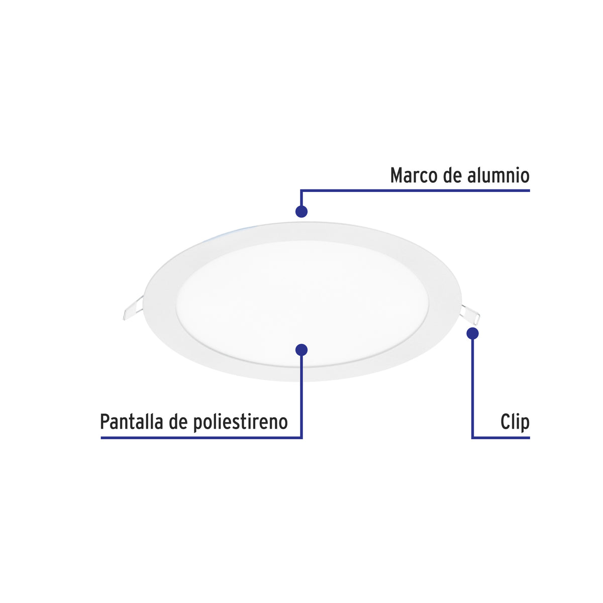 Luminario led slim de empotrar redondo, 6500K, 18W