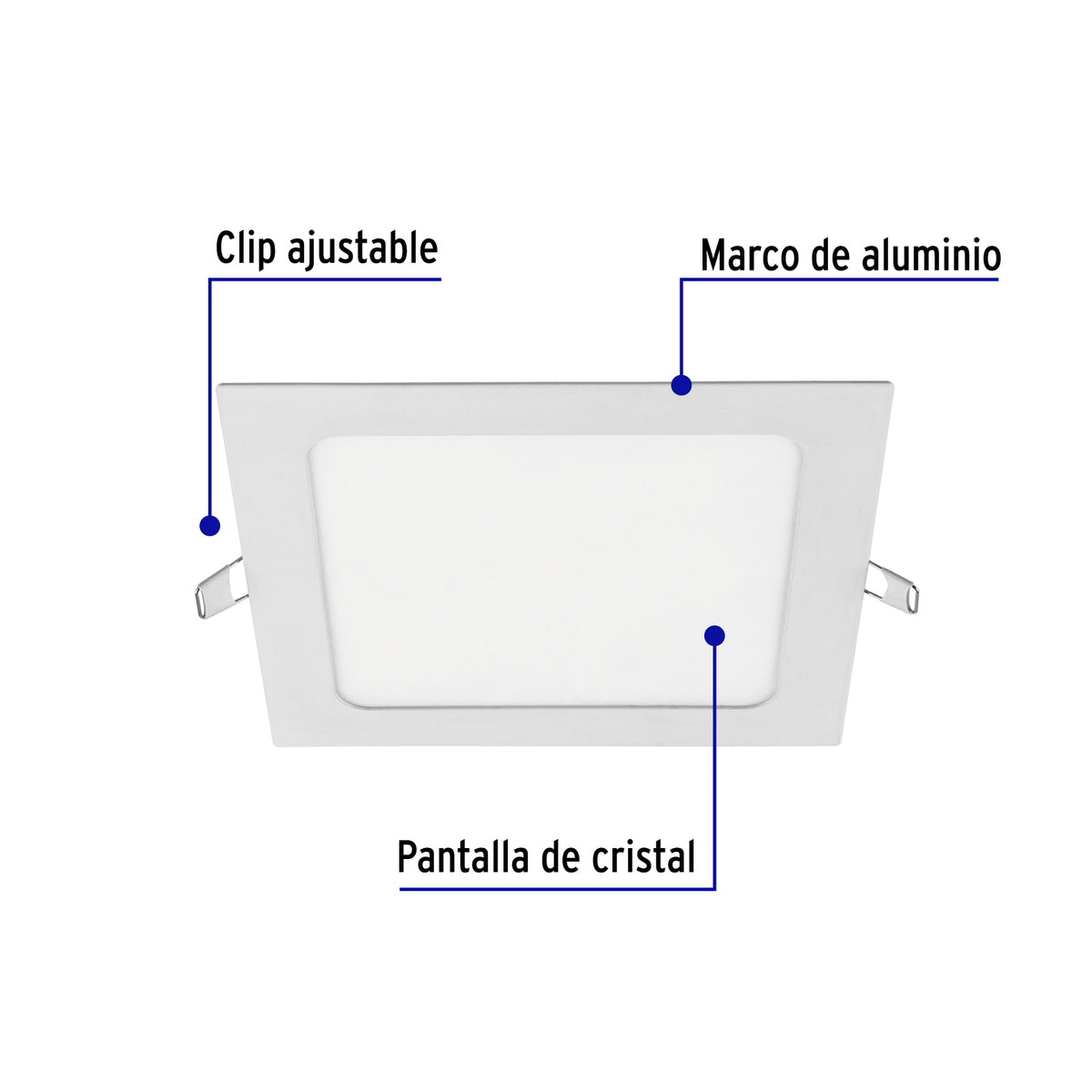 Luminario led slim de empotrar cuadrado, 6500K, 12W