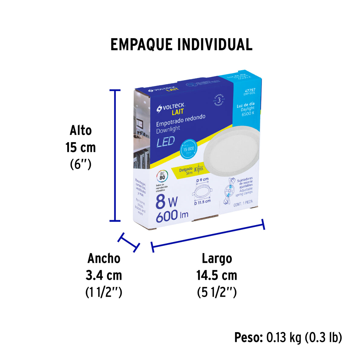 Luminario de LED para empotrar 12 W, ajustable, luz de día
