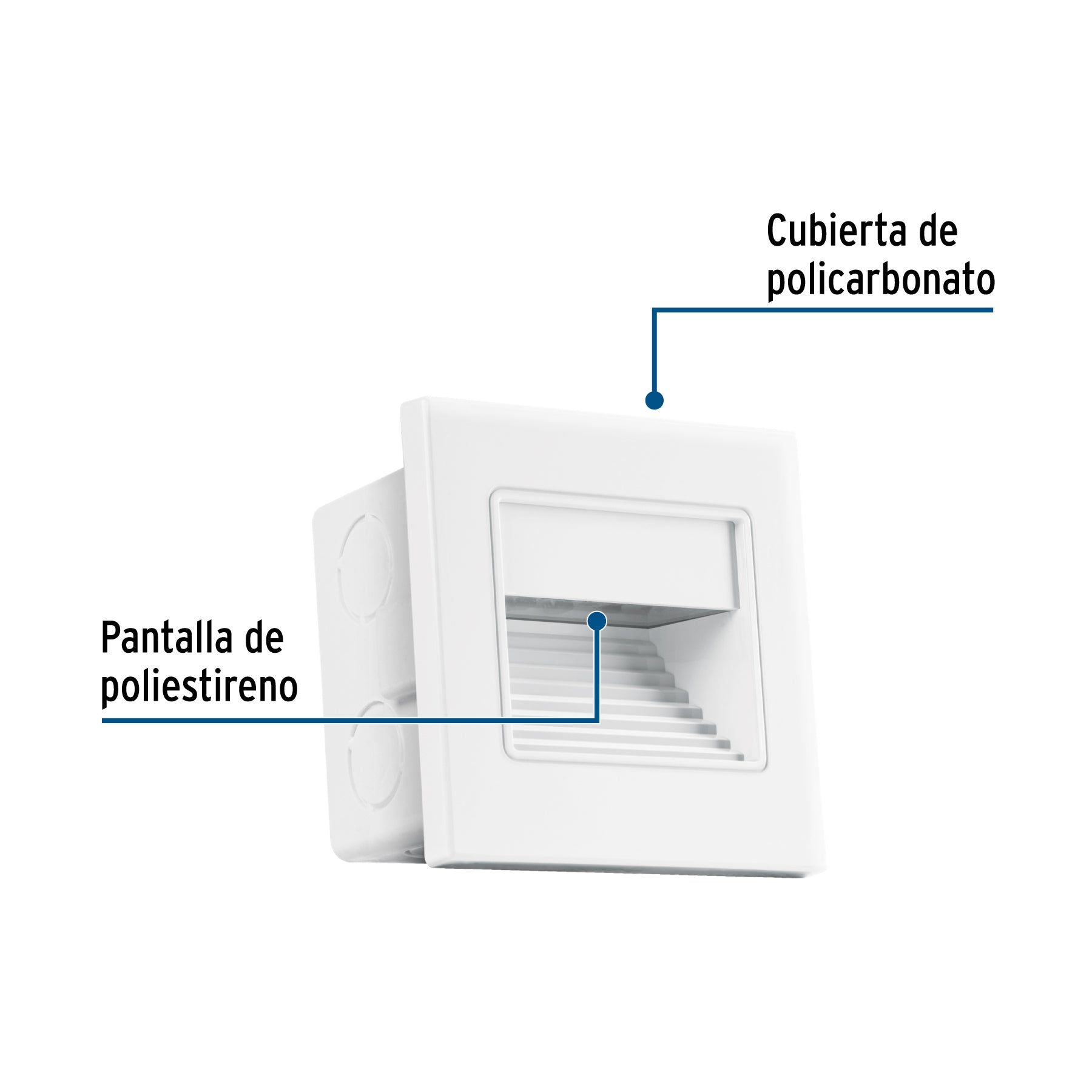 Luminario LED empotrable de cortesía 1 W, luz cálida, blanco