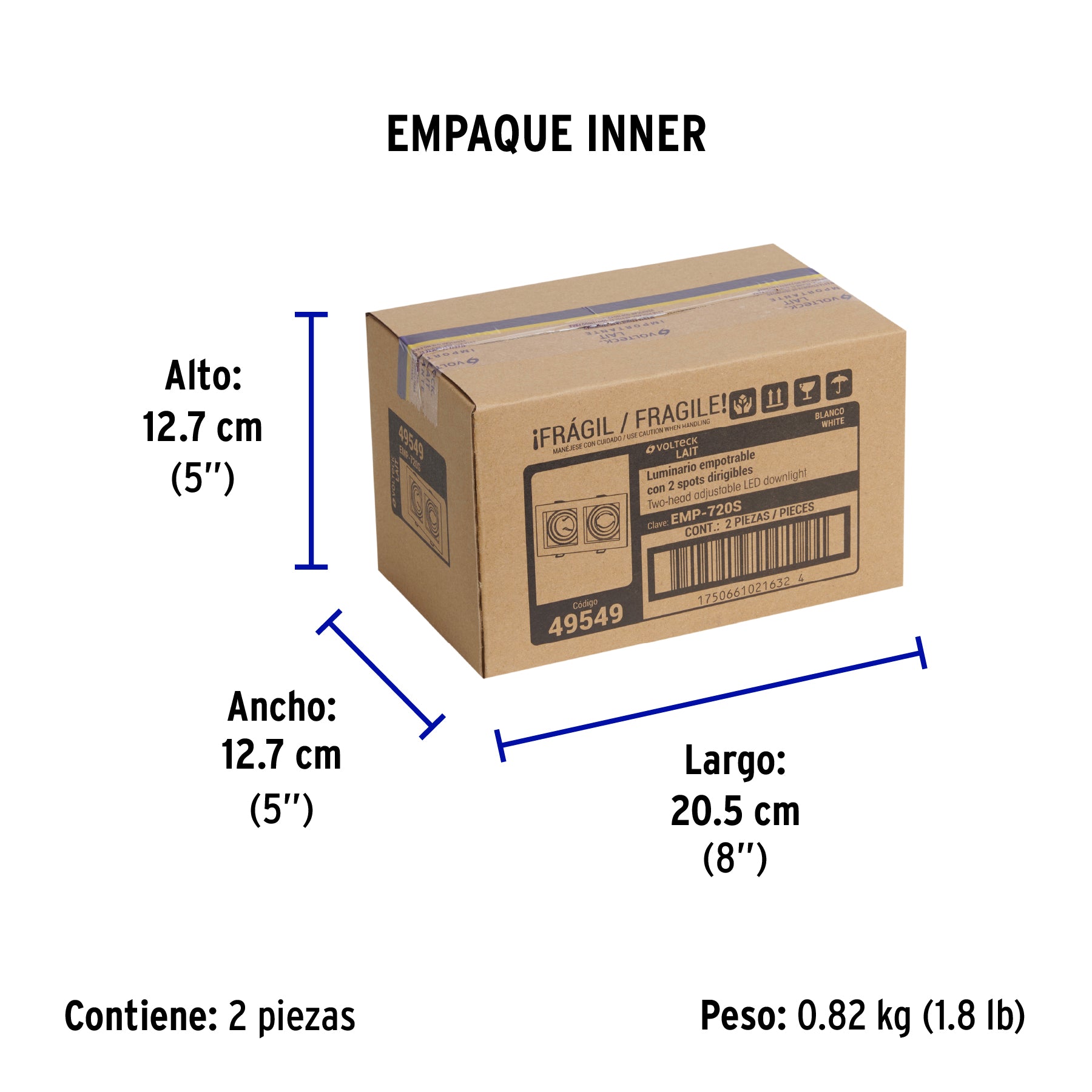 Luminario empotrable con 2 spots dirigibles, blanco, VOLTECK