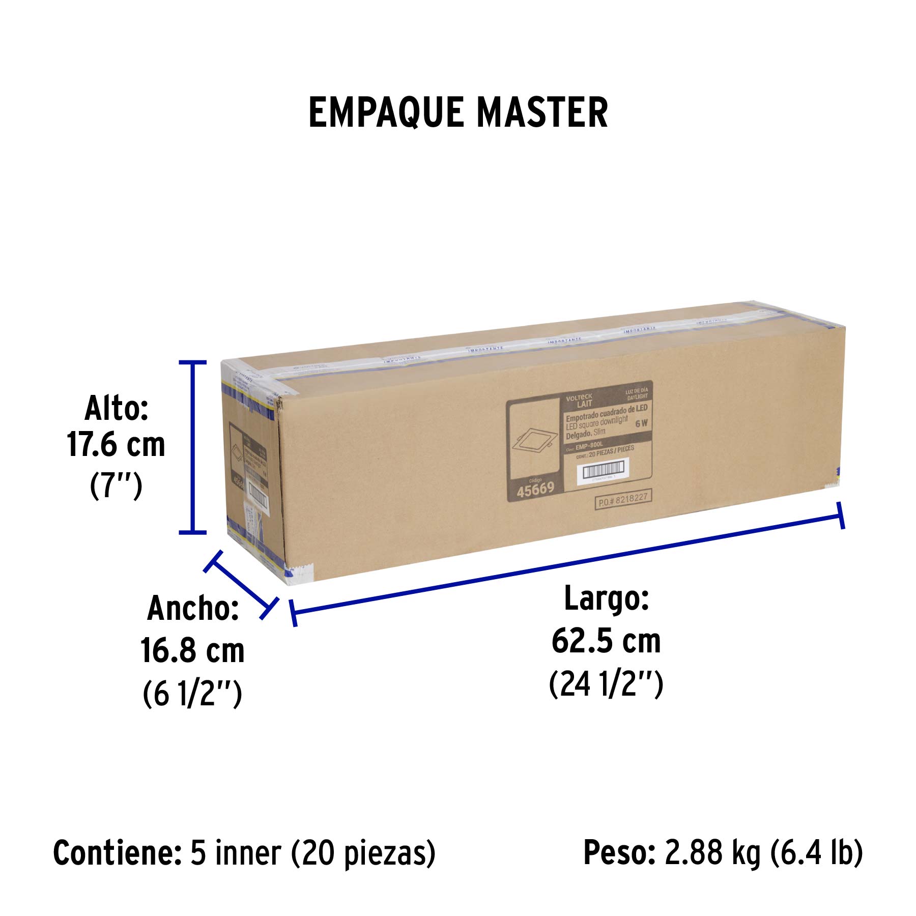 Luminario LED empotrable ajustable 6 W, cuadrado, luz de día