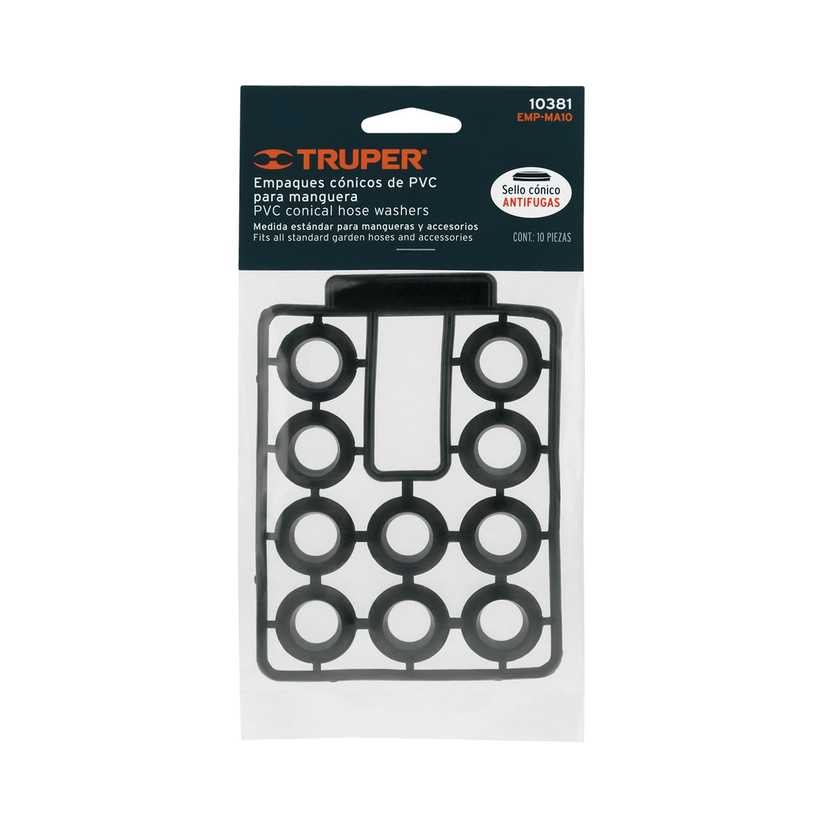 Empaques de hule para manguera, medida standard, 10 piezas