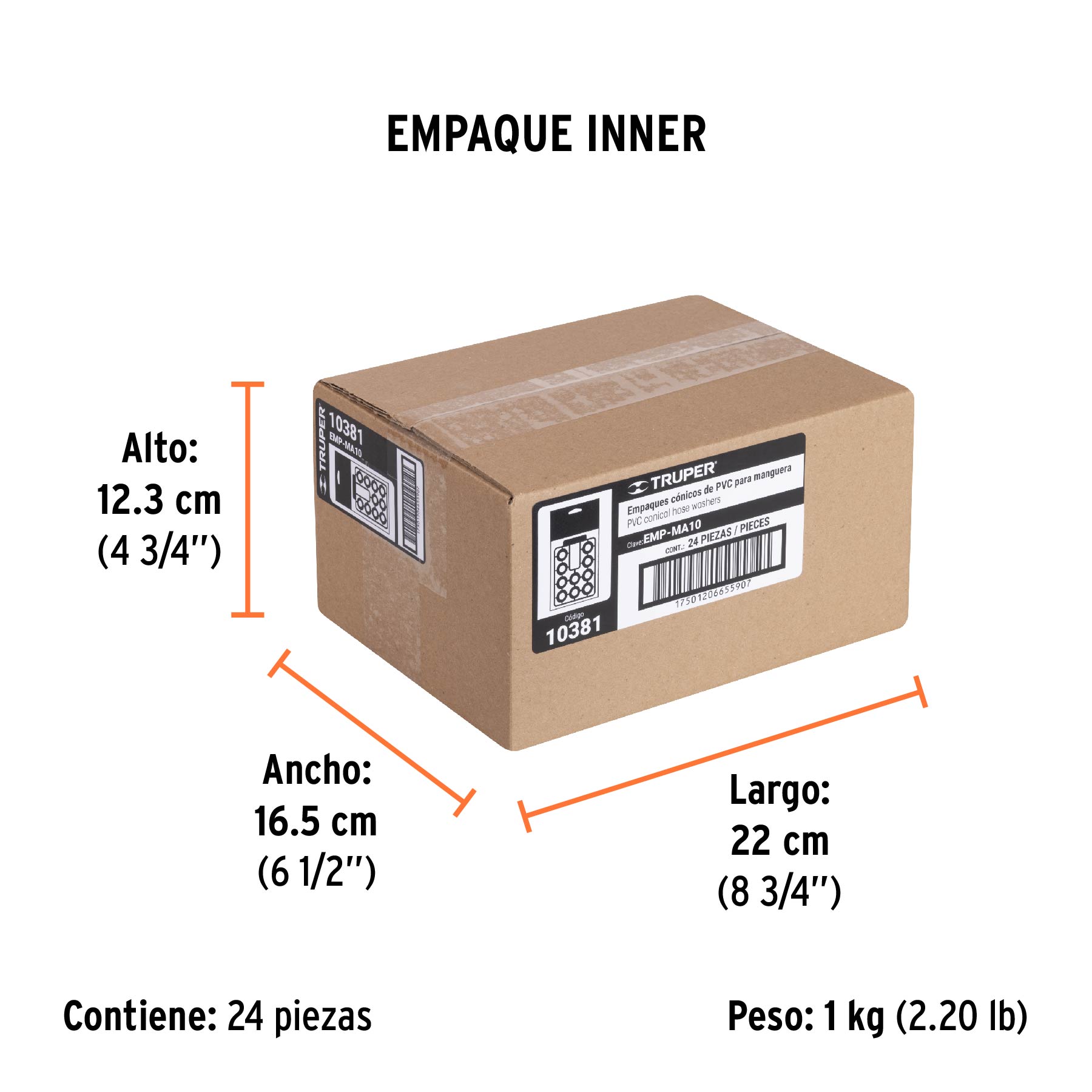 Empaques de hule para manguera, medida standard, 10 piezas