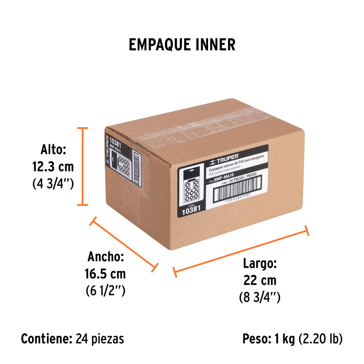 Empaques de hule para manguera, medida standard, 10 piezas