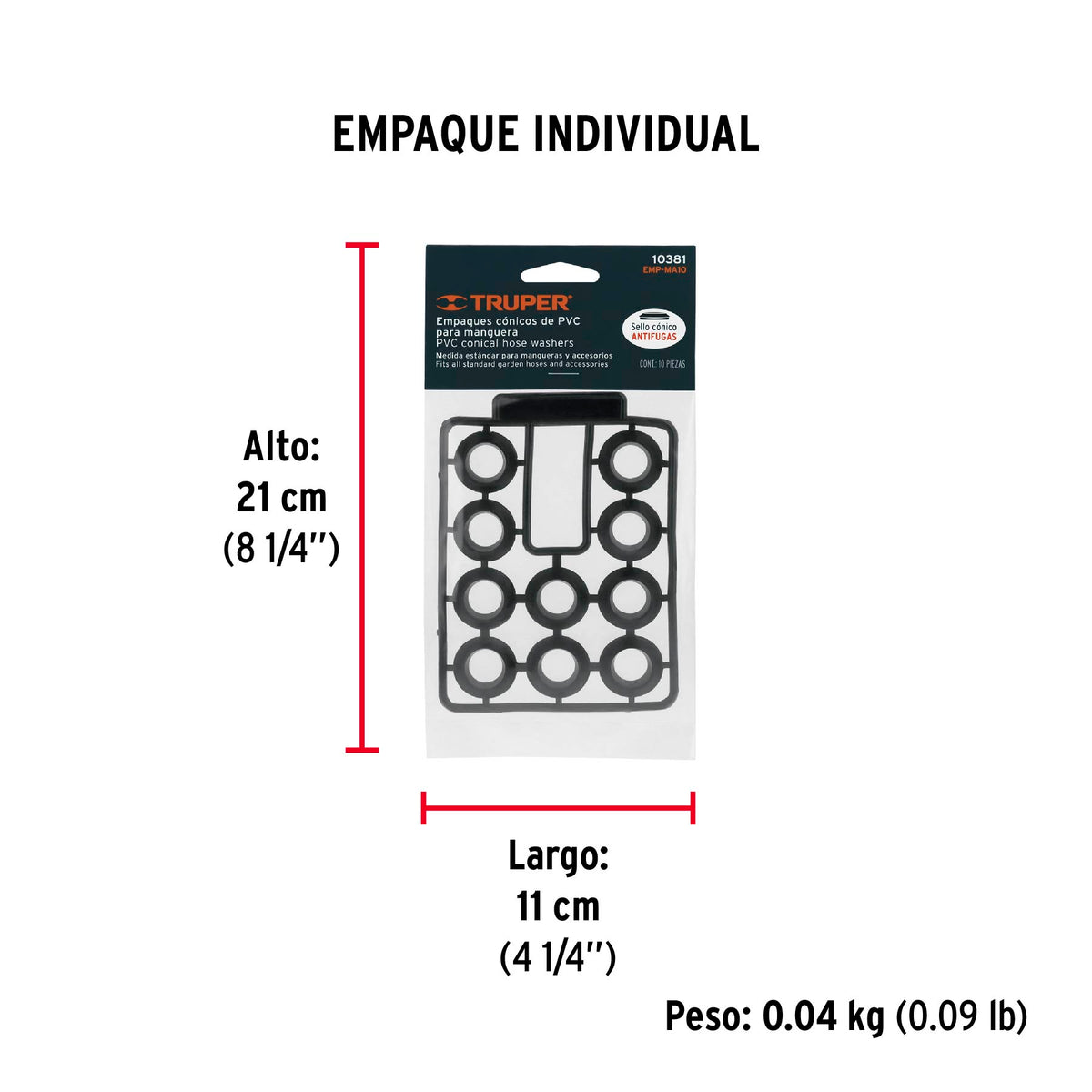 Empaques de hule para manguera, medida standard, 10 piezas