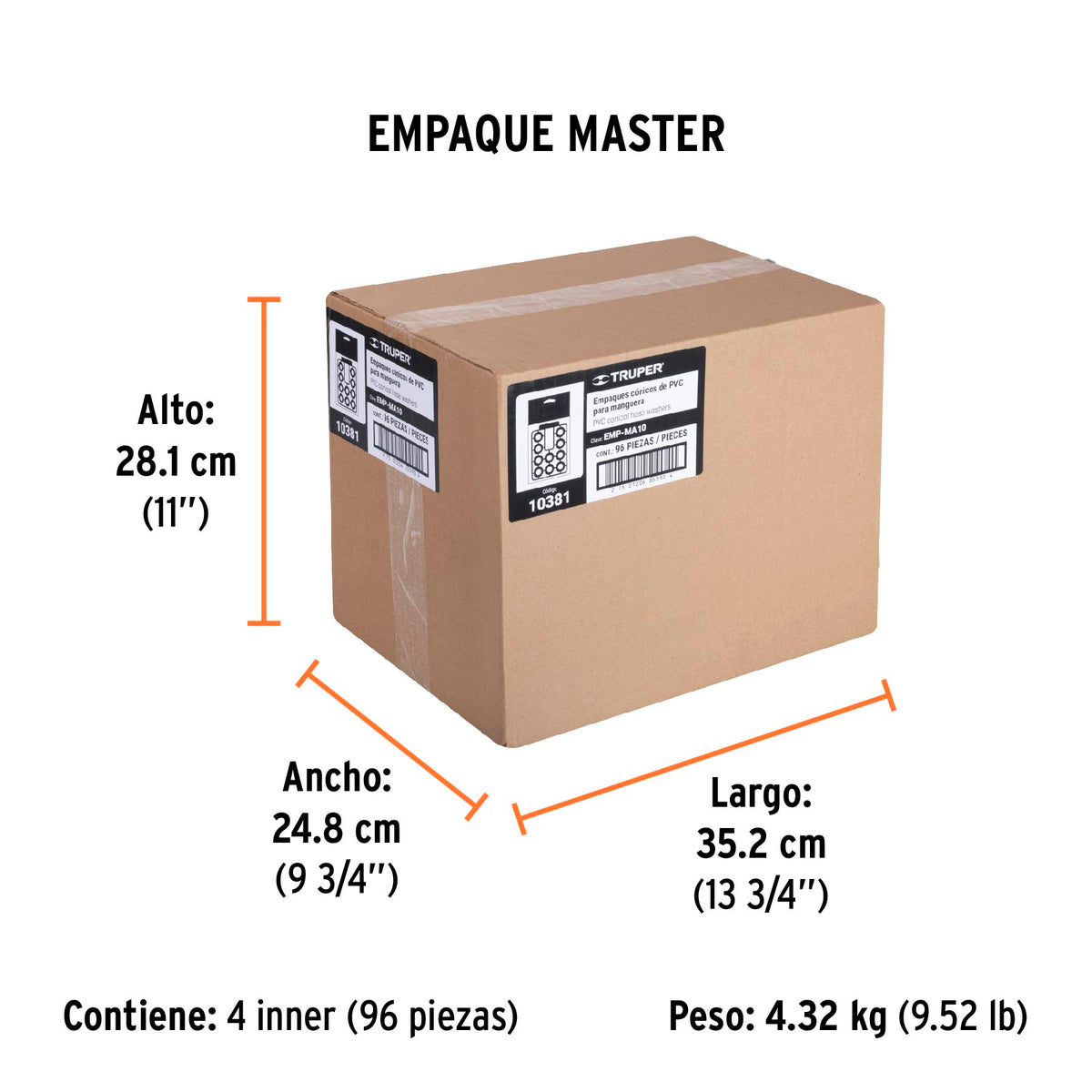 Empaques de hule para manguera, medida standard, 10 piezas