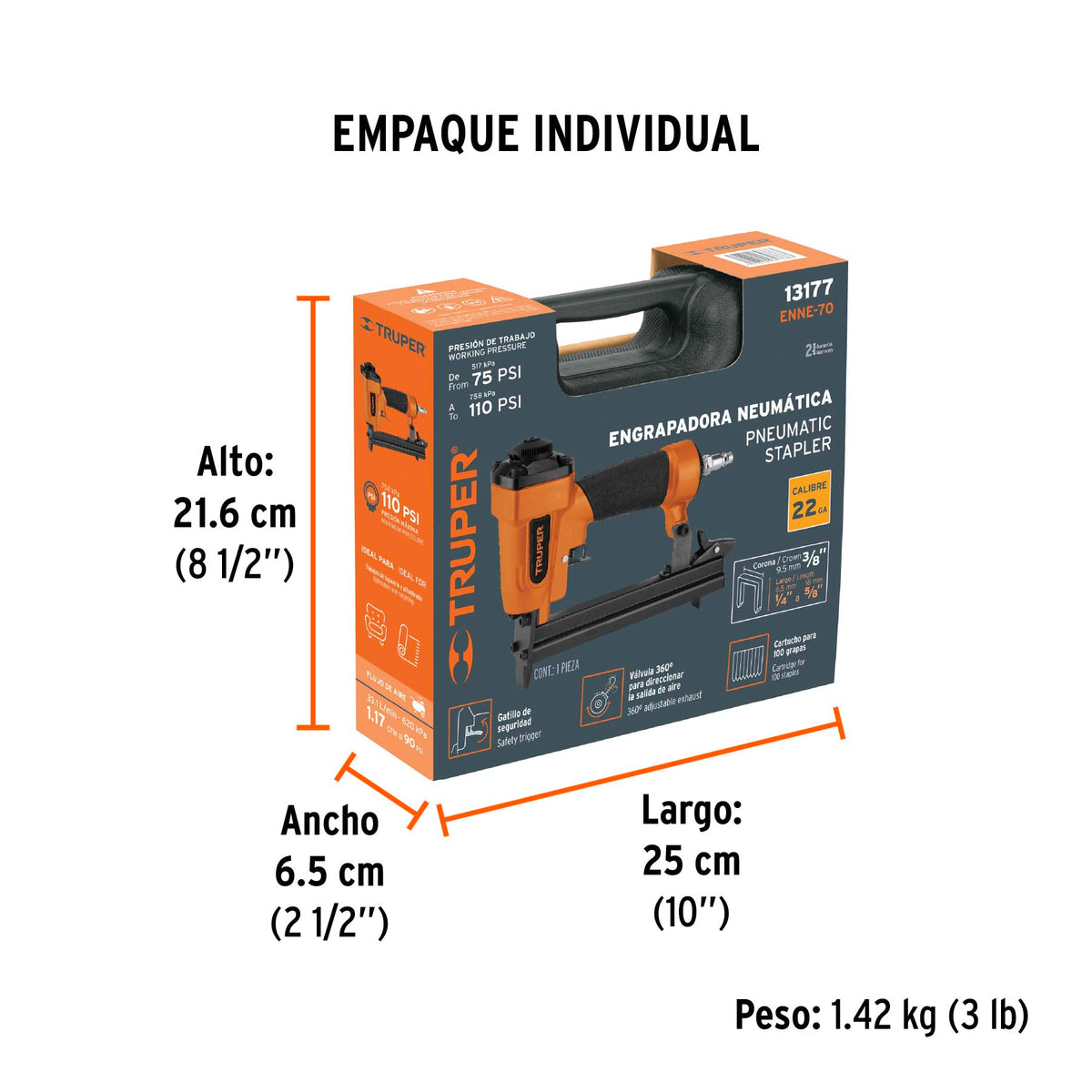 Engrapadora neumatica, calibre 22, 0.71 mm