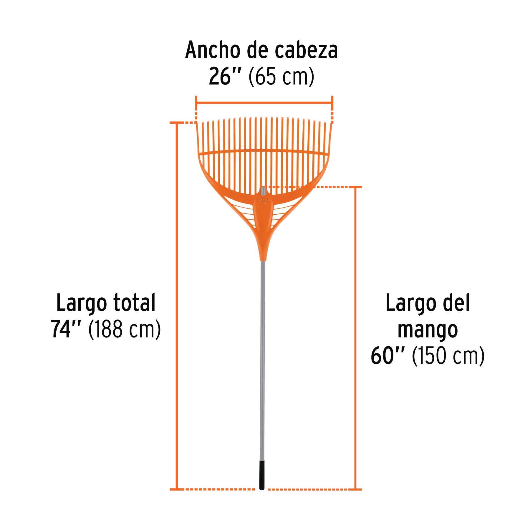 Escoba plástica con 26 dientes, mgo acero recubierto con pvc