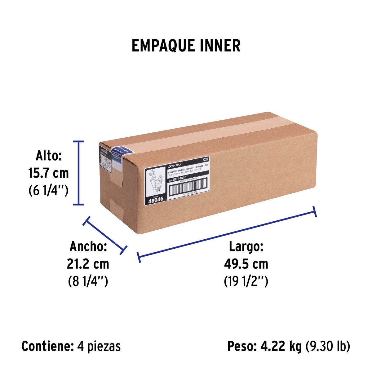 Extensión eléctrica uso rudo, 10 m, calibre 16, Volteck