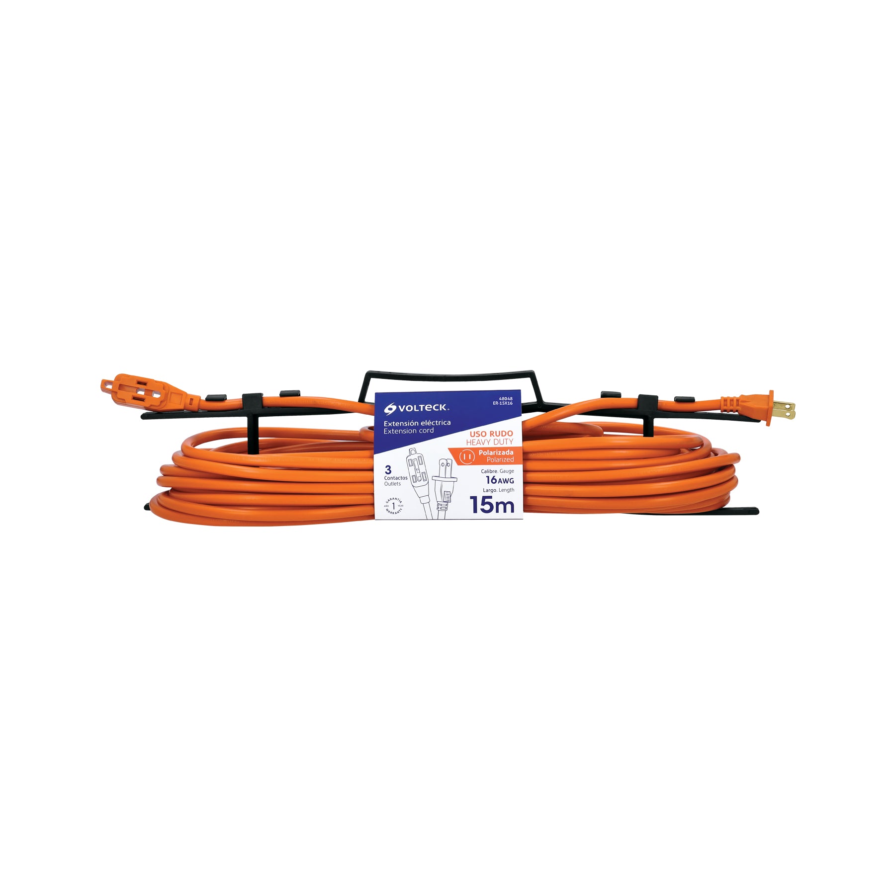 Extensión eléctrica uso rudo, 15 m, calibre 16, Volteck