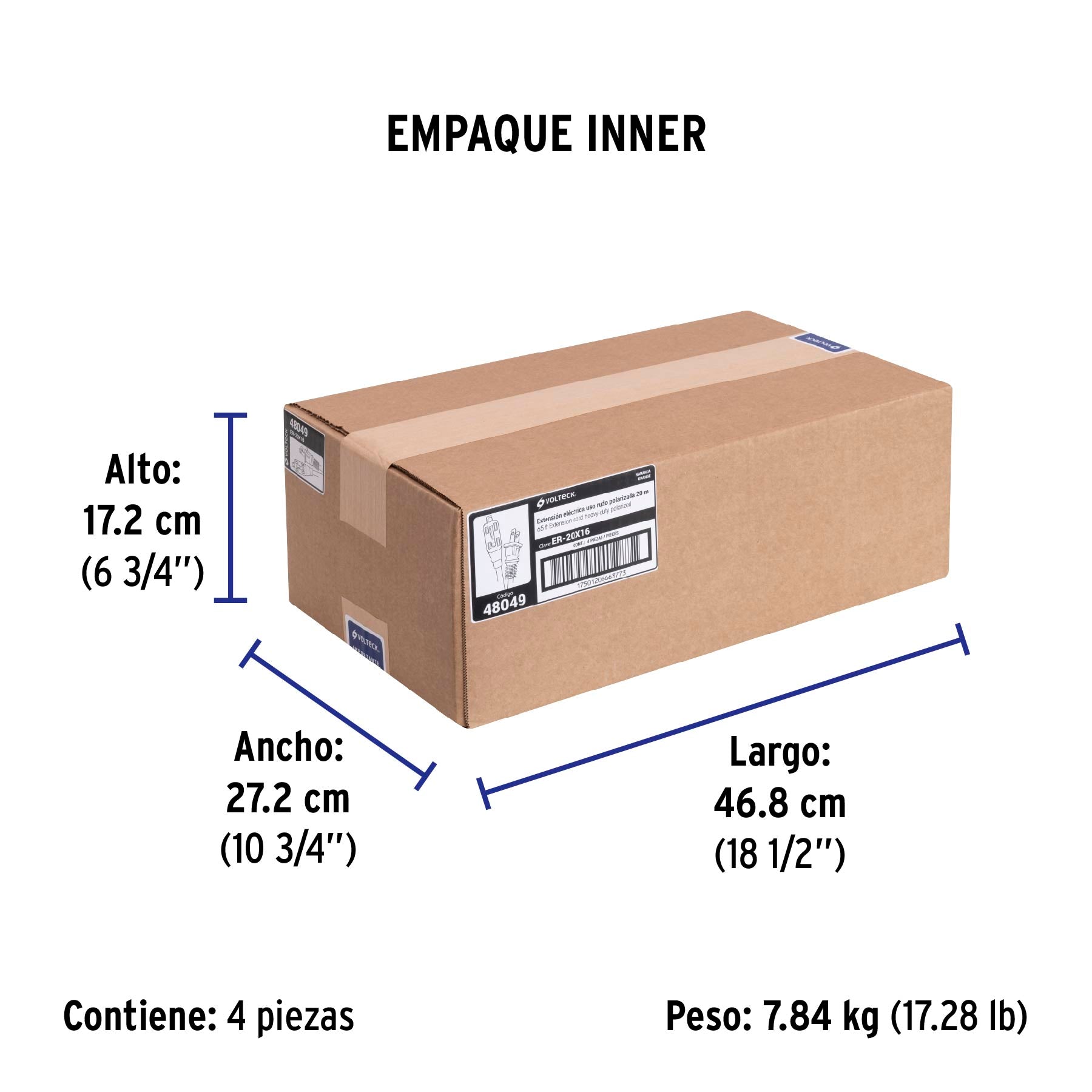 Extensión eléctrica uso rudo, 20 m, calibre 16, Volteck