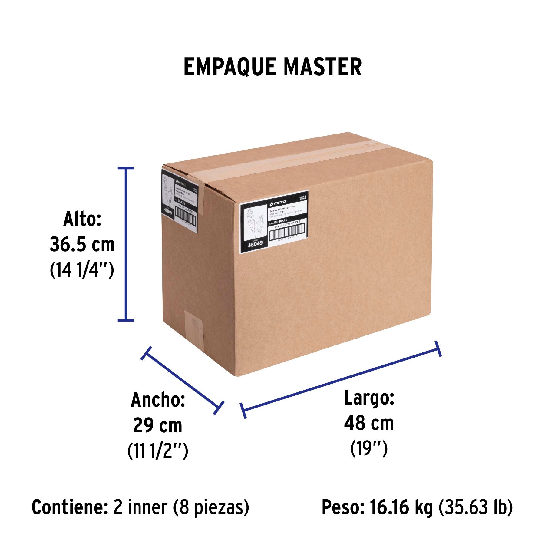 Extensión eléctrica uso rudo, 20 m, calibre 16, Volteck