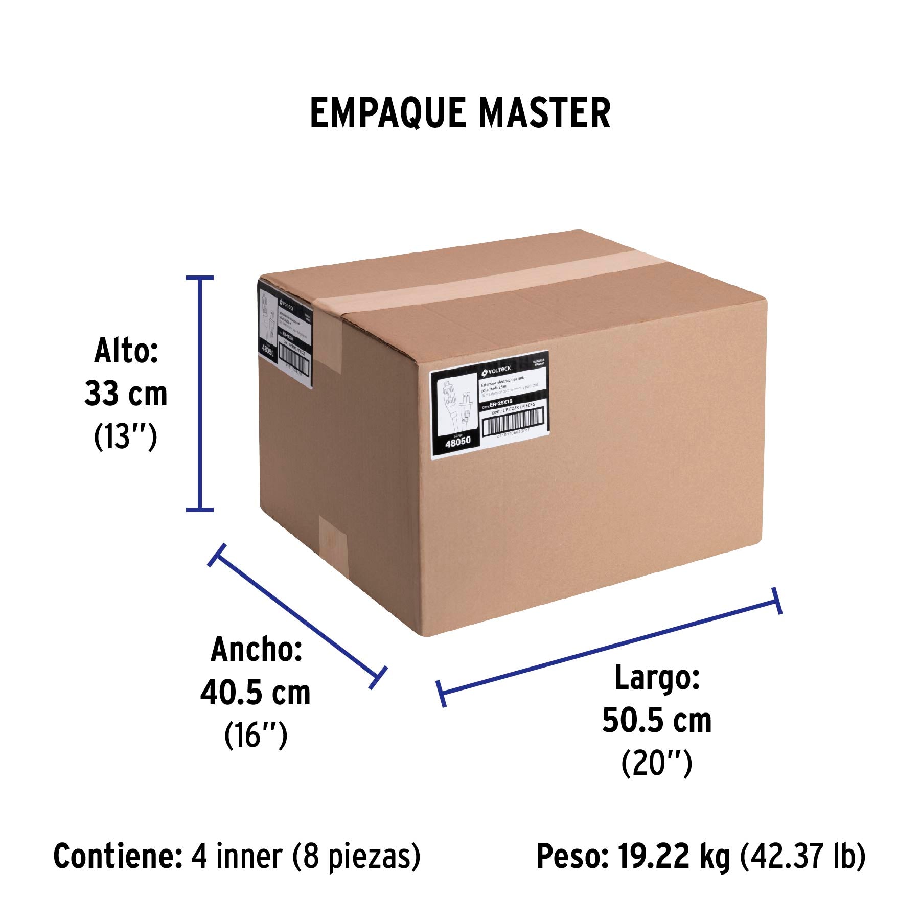 Extensión eléctrica uso rudo, 25 m, calibre 16, Volteck