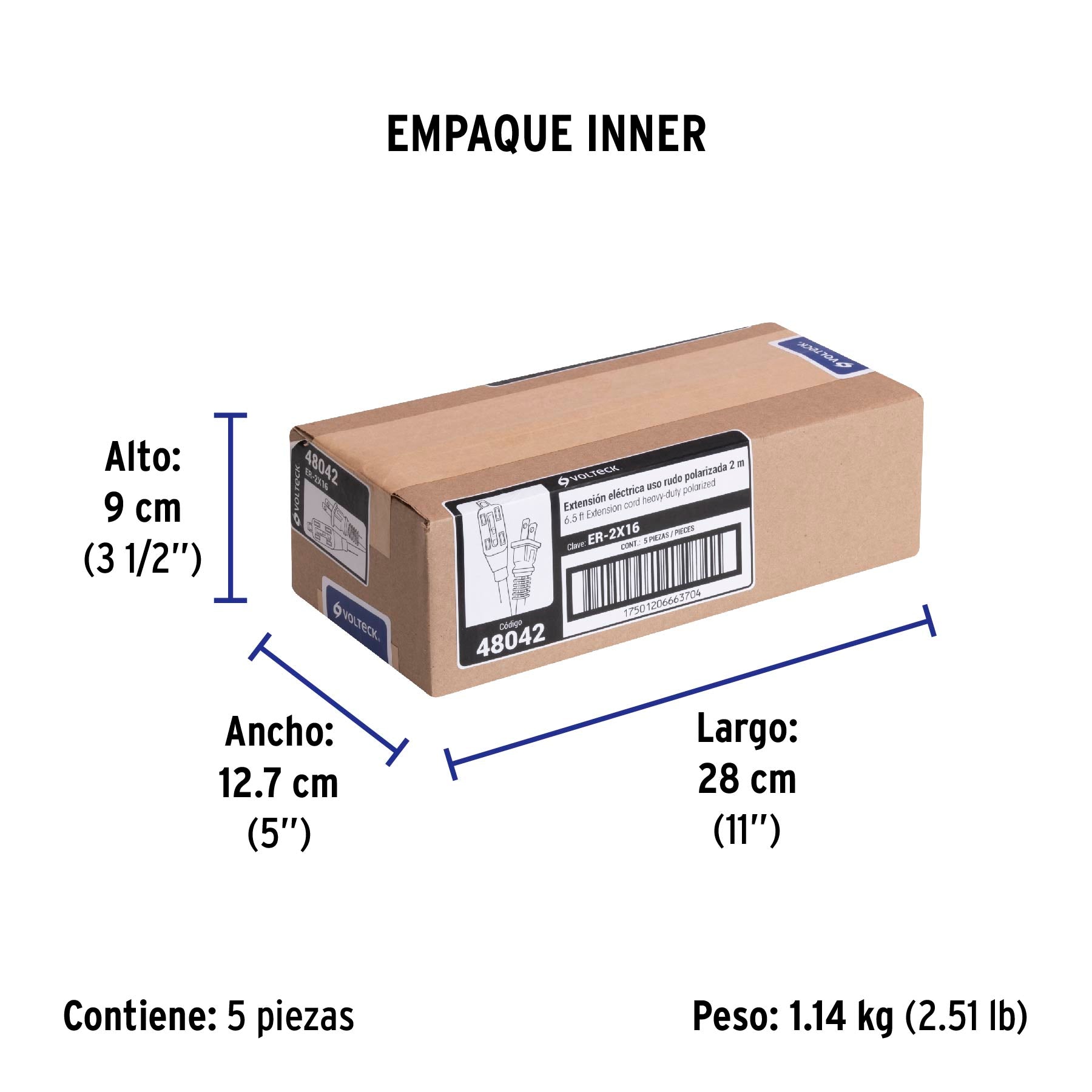 Extensión eléctrica uso rudo, 2 m, calibre 16, Volteck