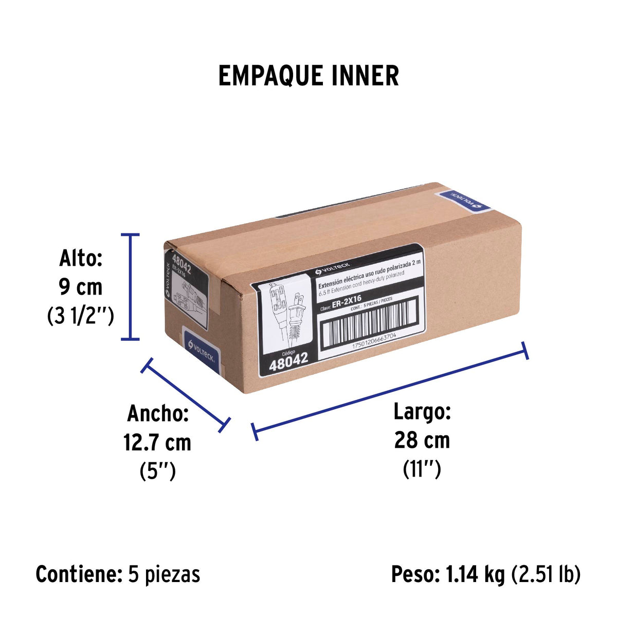 Extensión eléctrica uso rudo, 2 m, calibre 16, Volteck