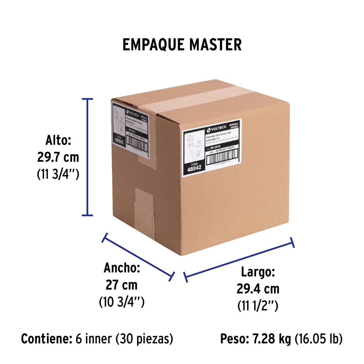 Extensión eléctrica uso rudo, 2 m, calibre 16, Volteck