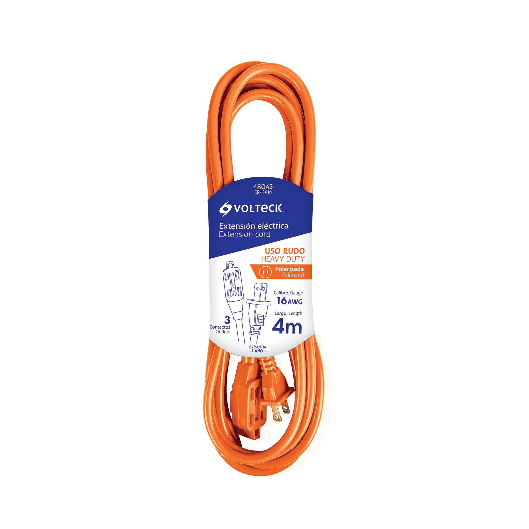Extensión eléctrica uso rudo, 4 m, calibre 16, Volteck