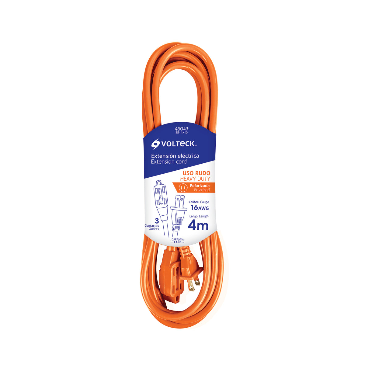 Extensión eléctrica uso rudo, 4 m, calibre 16, Volteck