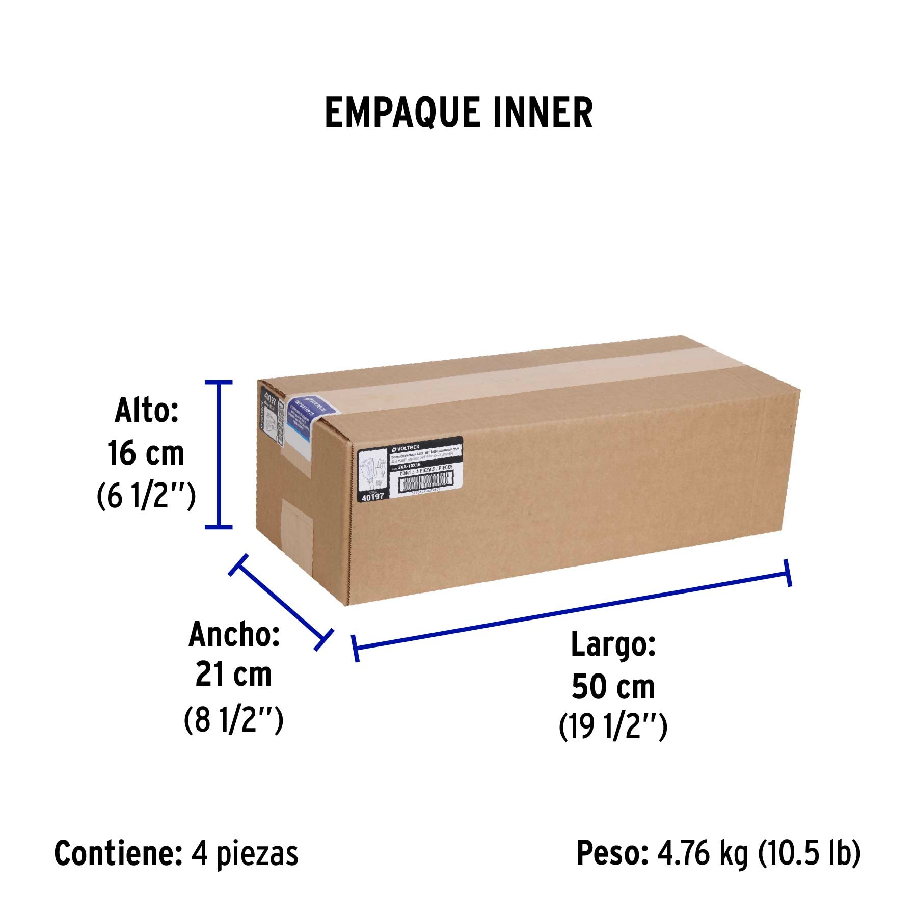 Extensión de uso rudo aterrizada 10 m calibre 16, Volteck