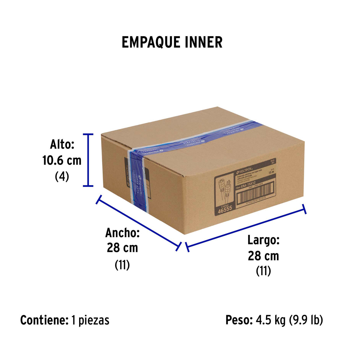 Extensión reforzada aterrizada 15 m 3x12 AWG, Volteck