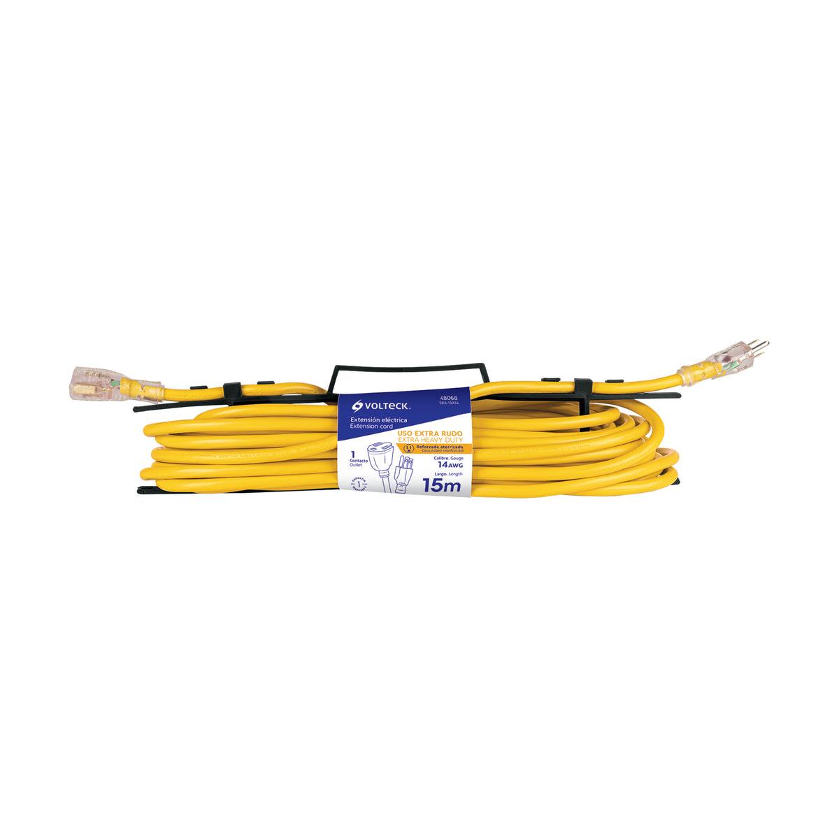 Extensión reforzada, aterrizada, 15 m, calibre 14, Volteck