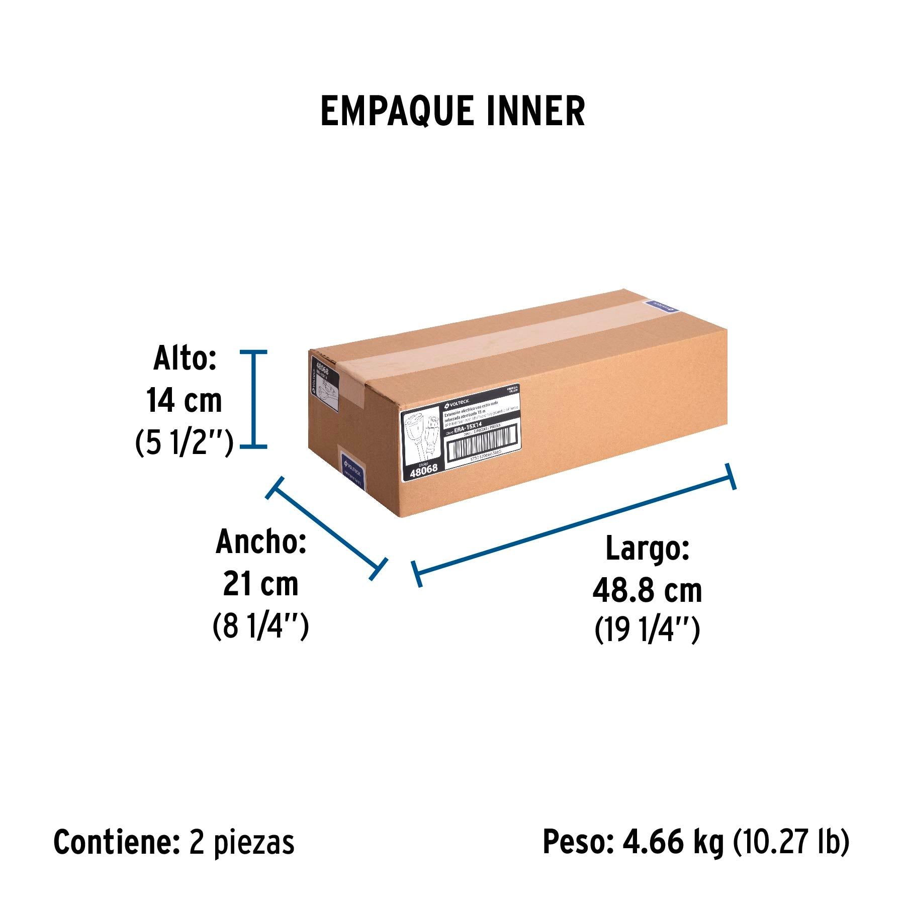 Extensión reforzada, aterrizada, 15 m, calibre 14, Volteck