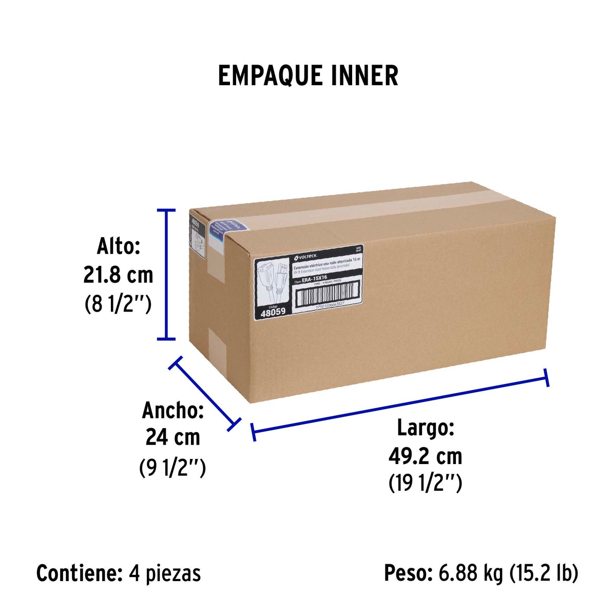 Extensión uso rudo, aterrizada, 15 m, calibre 16, Volteck