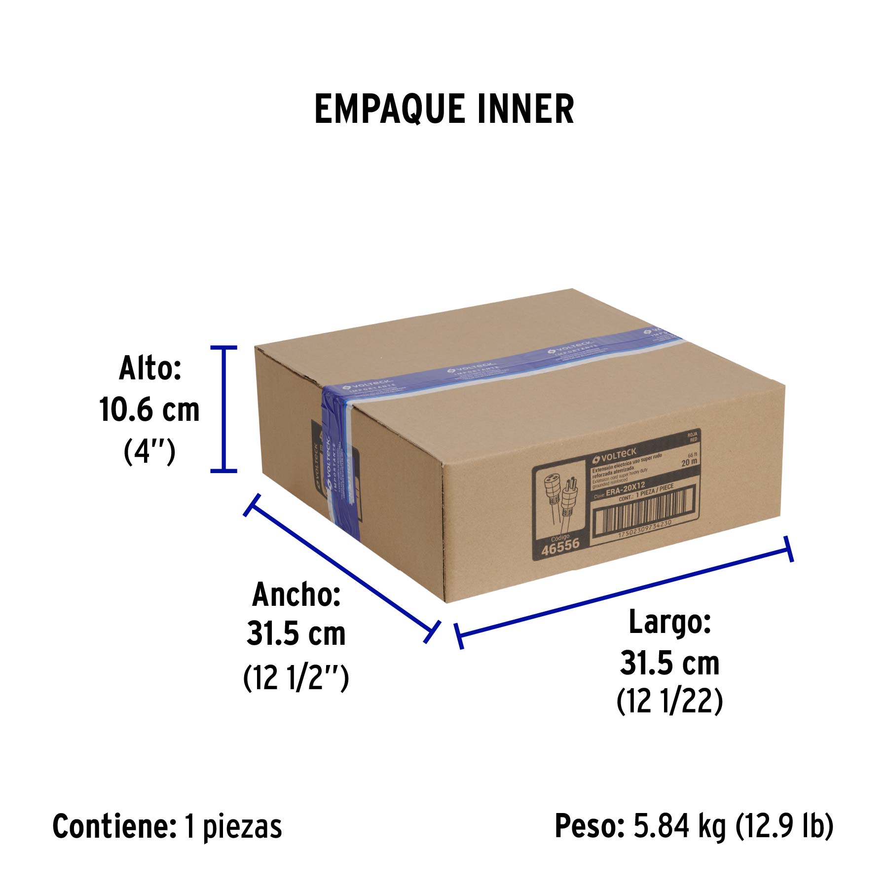 Extensión reforzada aterrizada 20 m 3x12 AWG, Volteck